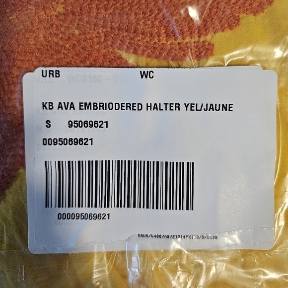 Kimchi Blue Ava Embroidered Halter Mini Dress Swim Coverup, Yellow Orange Palm S - Picture 15 of 15